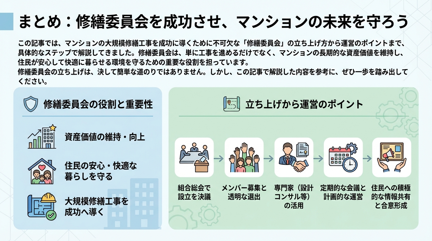 まとめ:修繕委員会を成功させ、マンションの未来を守ろう