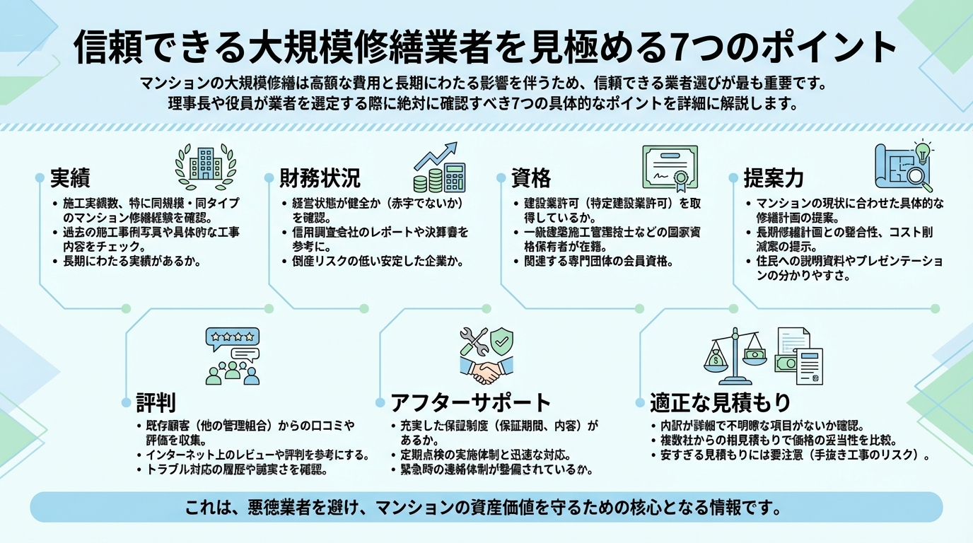 信頼できる大規模修繕業者を見極める7つのポイント