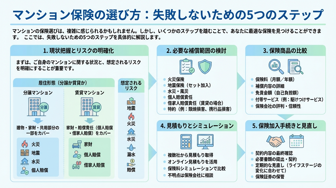 マンション保険の選び方：失敗しないための5つのステップ