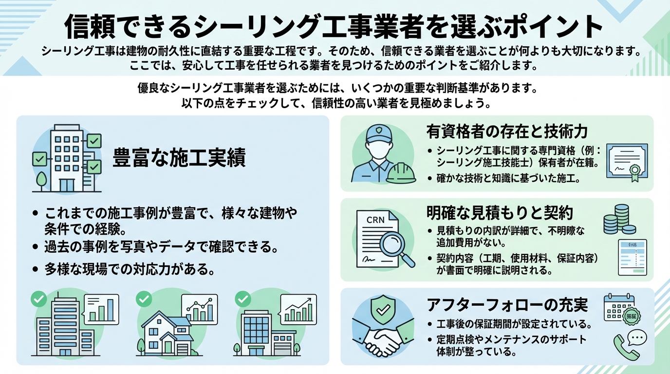 信頼できるシーリング工事業者を選ぶポイント