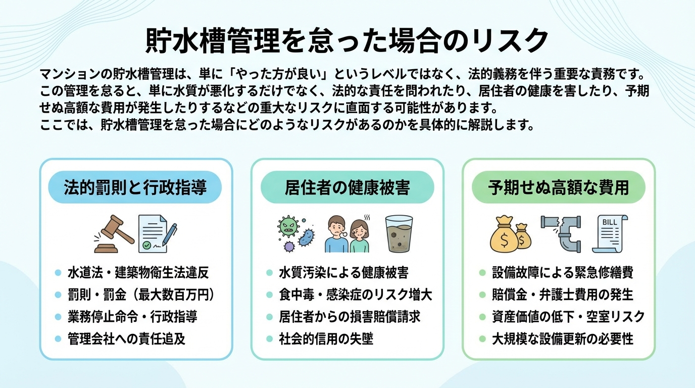 貯水槽管理を怠った場合のリスク