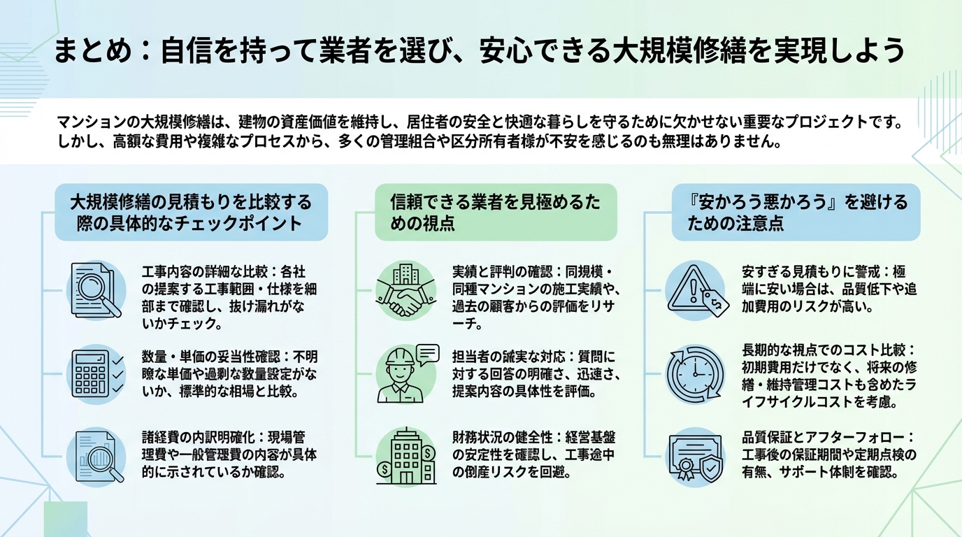 まとめ：自信を持って業者を選び、安心できる大規模修繕を実現しよう